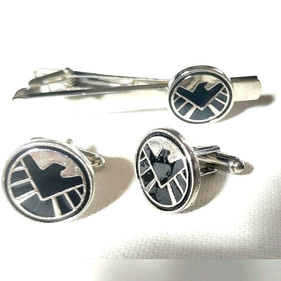 NEW! 3Pc S.H.I.E.L.D Cufflinks & Tie Bar Set! Stainless Steel & Enamel. - Picture 10 of 12